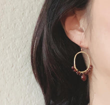 Load image into Gallery viewer, Garnet Hoop Earrings, Wire Wrapped Garnet Earrings