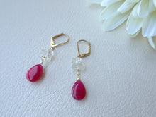 Load image into Gallery viewer, Red Drop Stone and Herkimer Diamond Earrings