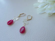 Load image into Gallery viewer, Red Drop Stone and Herkimer Diamond Earrings