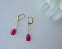 Load image into Gallery viewer, Red Drop Stone and Herkimer Diamond Earrings