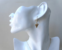 Load image into Gallery viewer, Gold Heart Dangle Earrings on mannequin