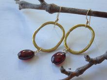 Load image into Gallery viewer, Gold Open Oval Earrings with Garnet