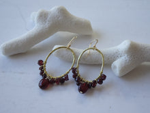 Load image into Gallery viewer, Garnet Hoop Earrings, Wire Wrapped Garnet Earrings