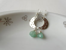 Load image into Gallery viewer, Silver Crescent Moon Earrings with Green Gemstone