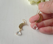 Load image into Gallery viewer, Crescent Moon Dangle Earrings with Crystal