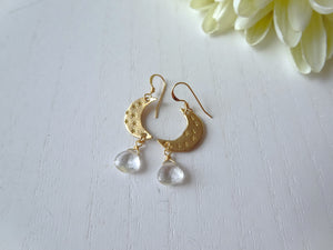 Crescent Moon Dangle Earrings with Crystal