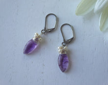 Load image into Gallery viewer, Amethyst Wire Wrapped Short Earrings