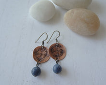 Load image into Gallery viewer, Blue Coral Mandala Earrings, Hand Stamped Jewelry