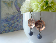 Load image into Gallery viewer, Blue Coral Mandala Earrings, Hand Stamped Jewelry