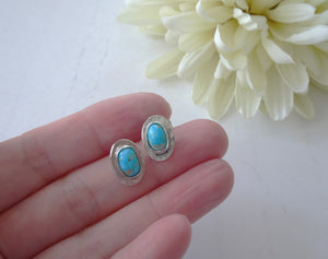 Turquoise Stud Earrings, Blue Navajo Jewelry