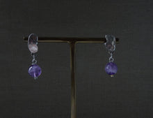Load image into Gallery viewer, Silver Scrap Metal Amethyst Earrings