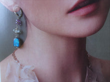Load image into Gallery viewer, Labradorite and Amethyst Long Earrings, Sterling Silver