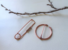 Load image into Gallery viewer, Copper Shawl Pin, Handforged Large Safety Pin