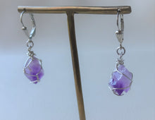 Load image into Gallery viewer, Raw Amethyst Wire Wrapped Earrings