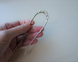 Silver Pearl Hair Fork, Bun Holder