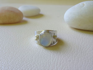 Natural Moonstone Wide Band Ring, Adjustable Wrap Ring