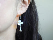 Load image into Gallery viewer, Keshi pearl triplet earrings on a model