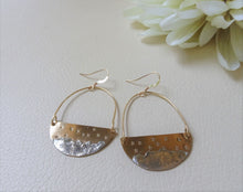 Load image into Gallery viewer, Gold and Silver Half Moon Earrings, Abstract Jewelry