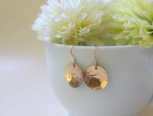 Load image into Gallery viewer, Gold Hammered Disc Earrings, Minimalist Circle Earrings