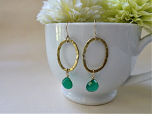 Load image into Gallery viewer, Green Onyx Open Oval Earrings