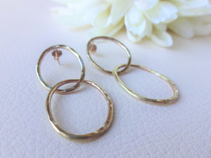 Gold Double Loop Earrings, Modern Minimalist Jewelry.