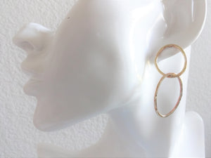 Gold Double Loop Earrings, Modern Minimalist Jewelry.