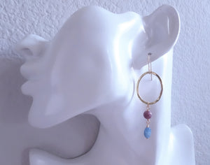 Gold Hoop and Kyanite Earrings, Open Oval Earrings