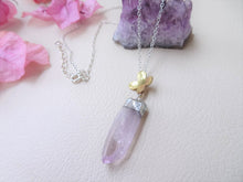 Load image into Gallery viewer, Amethyst and gold flower necklace, Raw Amethyst Pendant