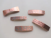 Load image into Gallery viewer, Rectangle Hair Clip, White Hand Stamped Floral Hair Barrette.