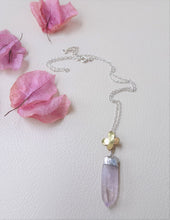Load image into Gallery viewer, Amethyst and gold flower necklace, Raw Amethyst Pendant