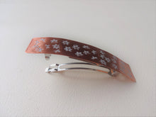 Load image into Gallery viewer, Rectangle Hair Clip, White Hand Stamped Floral Hair Barrette.