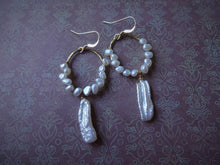 Load image into Gallery viewer, Pearl Hoop Earrings, Keshi Pearl, Bridal Pearl Jewelry.