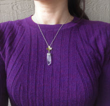 Load image into Gallery viewer, Amethyst and gold flower necklace, Raw Amethyst Pendant
