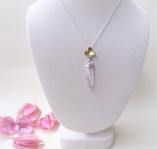Load image into Gallery viewer, Amethyst and gold flower necklace, Raw Amethyst Pendant