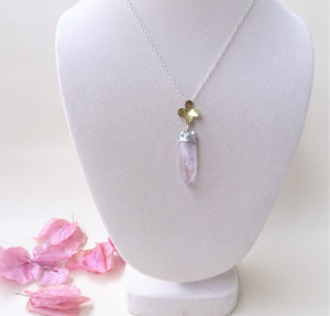 Amethyst and gold flower necklace, Raw Amethyst Pendant