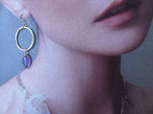 Load image into Gallery viewer, Amethyst Gold Hoop Earrings, Open Oval Dangle Earrings