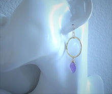 Load image into Gallery viewer, Amethyst Gold Hoop Earrings, Open Oval Dangle Earrings