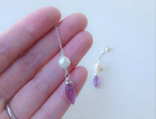 Load image into Gallery viewer, Amethyst and Pearl Long Earrings