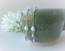 Load image into Gallery viewer, Amethyst and Pearl Long Earrings