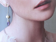 Load image into Gallery viewer, Amethyst and Pearl Long Earrings