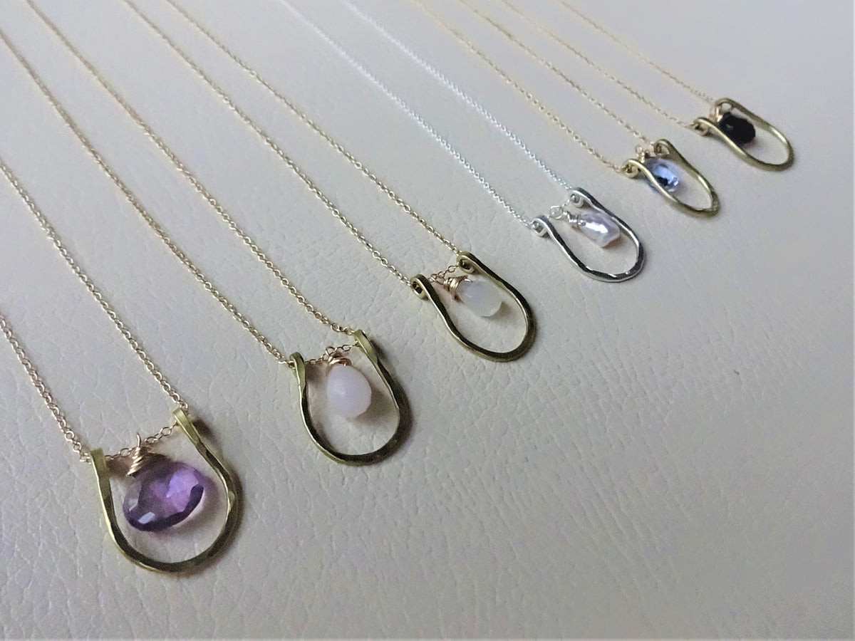 Horseshoe Necklace, Choose your Stone and Metal, Lucky Charm