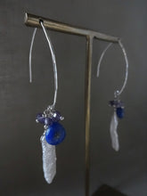 Load image into Gallery viewer, Lapis lazuli, Pearl Marquise Ear Wires Earrings, Large Leaf Earrings.