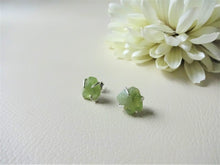 Load image into Gallery viewer, Peridot Sterling Silver Stud Earrings, Raw Stone Jewelry, Greenery Earrings.