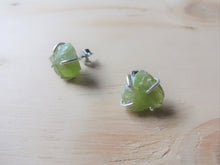 Load image into Gallery viewer, Peridot Sterling Silver Stud Earrings, Raw Stone Jewelry, Greenery Earrings.