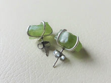 Load image into Gallery viewer, Peridot Sterling Silver Stud Earrings, Raw Stone Jewelry, Greenery Earrings.