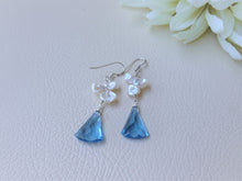 Load image into Gallery viewer, Blue Quartz and Keshi Pearl Dangle Earrings