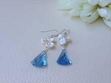 Load image into Gallery viewer, Blue Quartz and Keshi Pearl Dangle Earrings