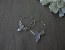 Load image into Gallery viewer, Purple Hoop Earrings, Raw Quartz Earrings