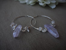 Load image into Gallery viewer, Amethyst  Hoop Earrings, Raw Quartz Earrings