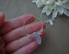 Load image into Gallery viewer, Amethyst  Hoop Earrings, Raw Quartz Earrings